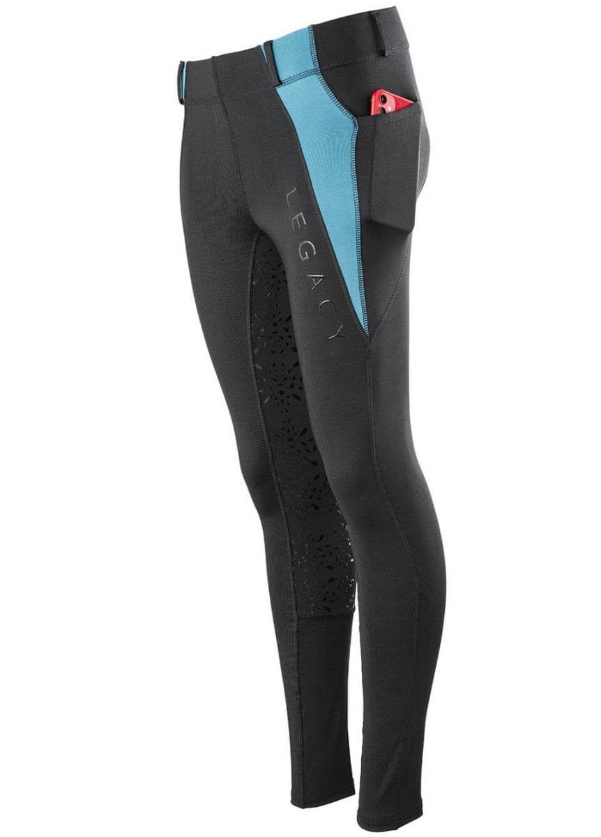 Legacy Ladies Winter Riding Tights - Black/Turquoise
