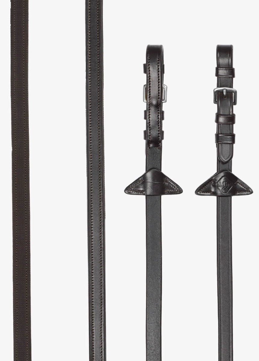 LeMieux Rubber 1/2 Lined Reins - Brown/Silver