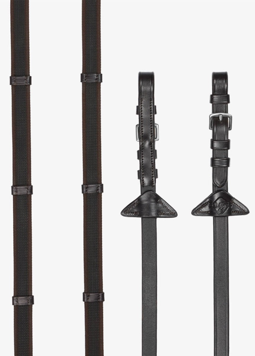 LeMieux Rubber Grip Continental Reins - Brown/Silver