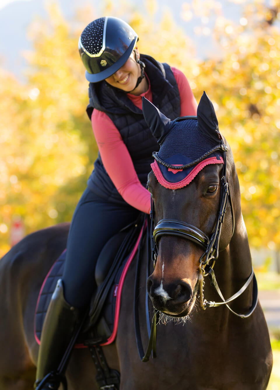 LeMieux Loire Fly Hood - Navy/Cranberry