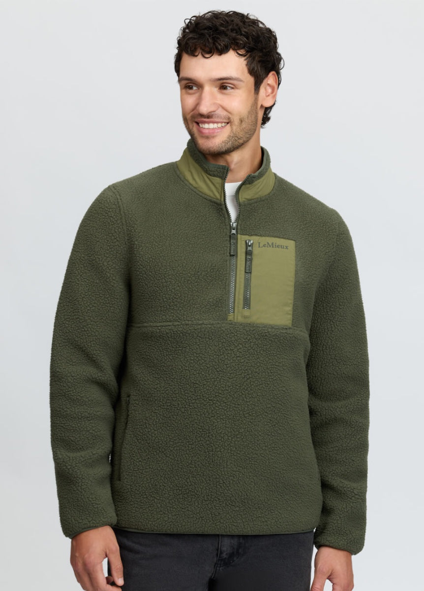 LeMieux Mens Borg Half Zip Sweat - Olive
