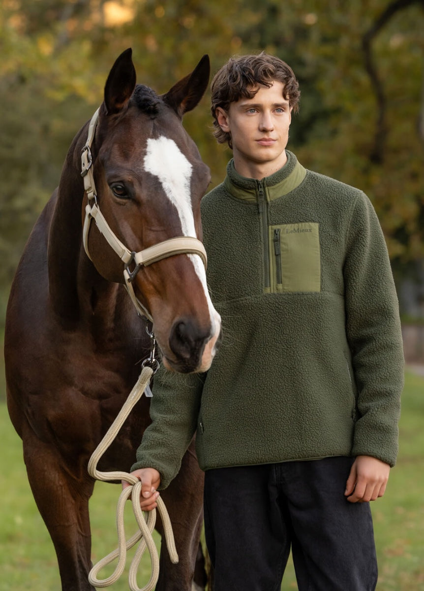 LeMieux Mens Borg Half Zip Sweat - Olive