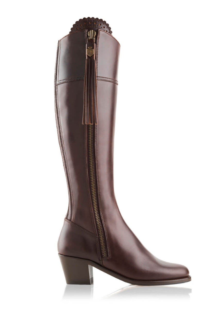 Fairfax & Favor Ladies Leather Heeled Regina Boots - Mahogany