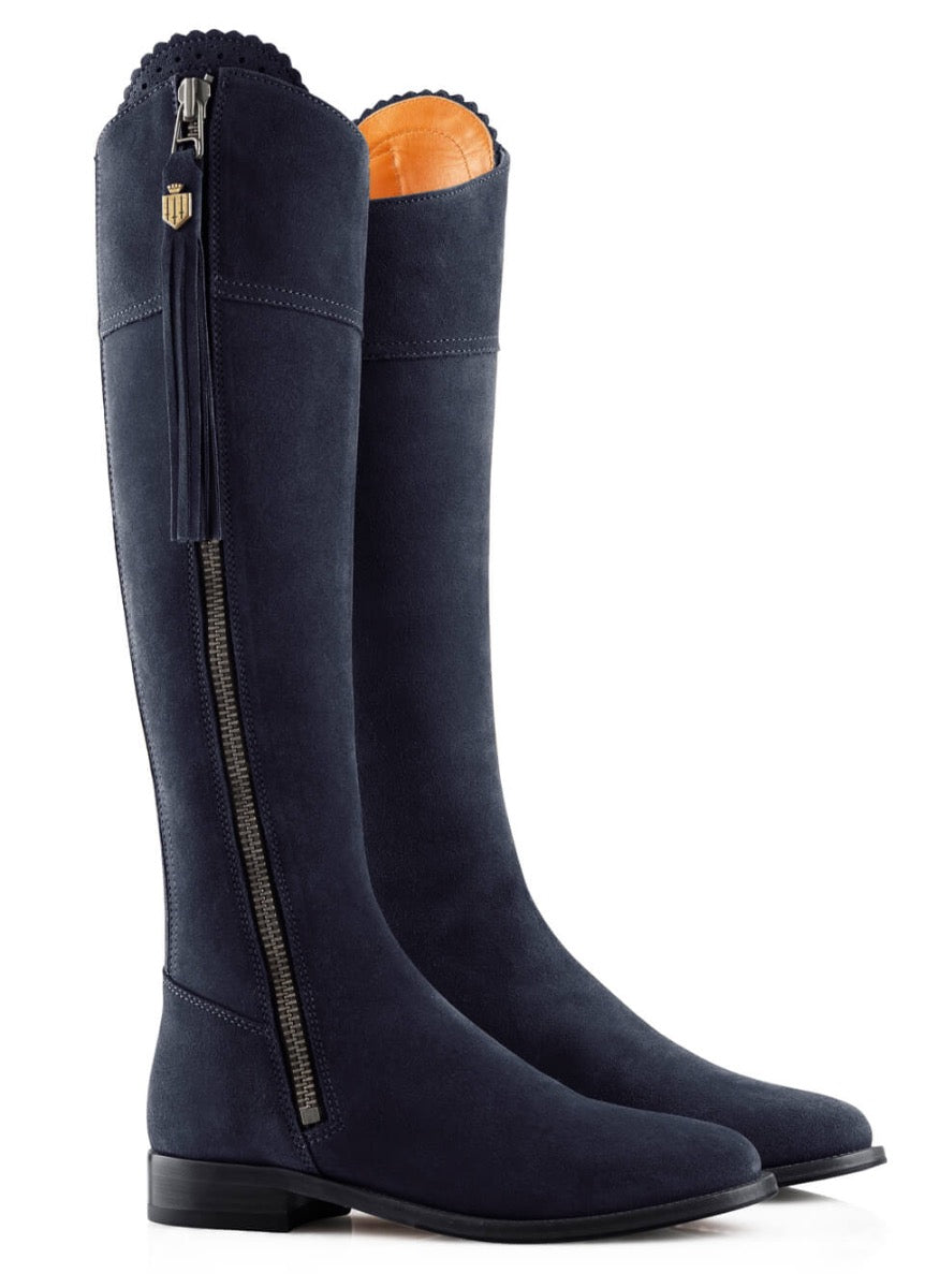 Fairfax & Favor Ladies Flat Regina Narrow Fit Suede Boot - Navy