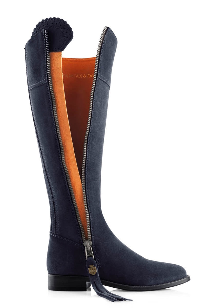 Fairfax & Favor Ladies Flat Regina Narrow Fit Suede Boot - Navy