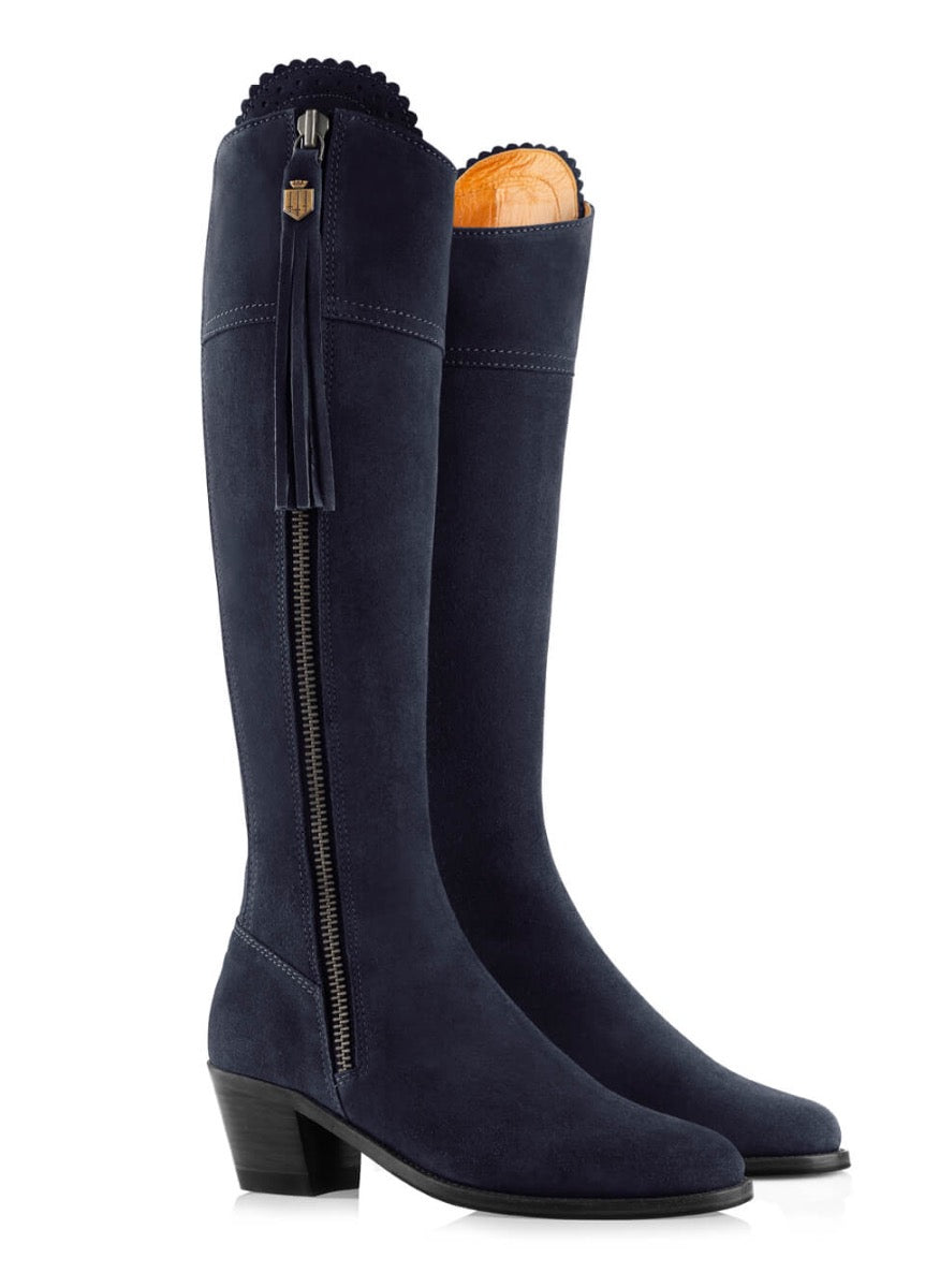 Fairfax & Favor Ladies Heeled Regina Narrow Fit Suede Boot - Navy