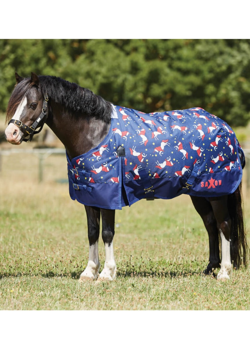 Saxon 600D Pony Standard Neck Medium - Blue Unicorn Print