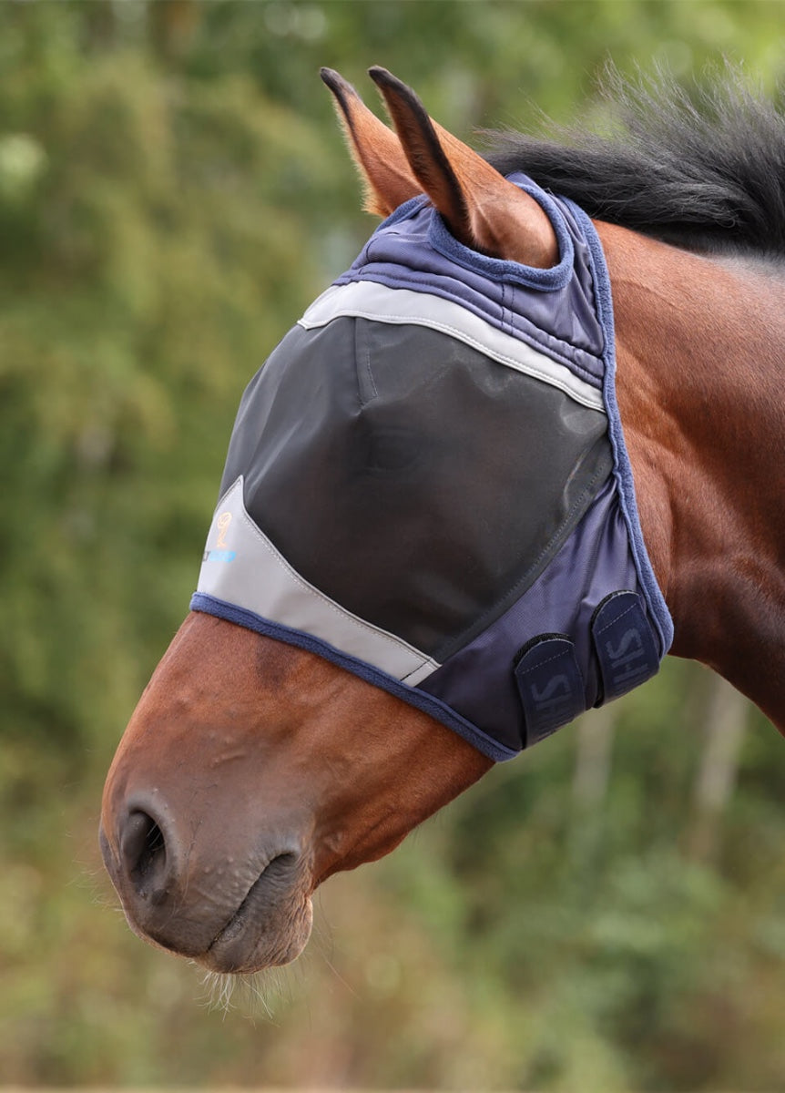 Shires Fine Mesh Fly Mask with Ear Holes - Navy