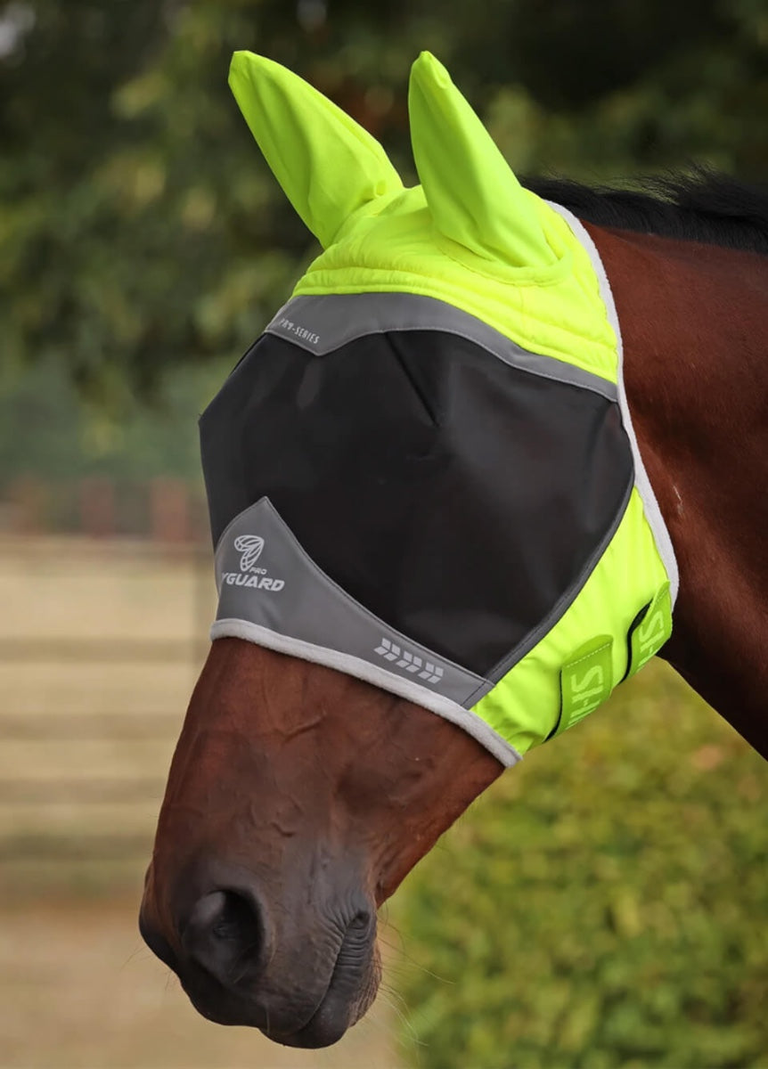 Shires Flyguard Pro Hi-Viz Fine Mesh Fly Mask with Ears - Yellow