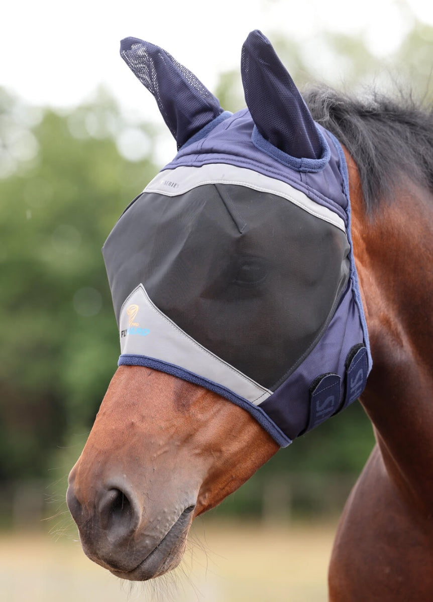 Shires Flyguard Pro Fine Mesh Fly Mask with Ears - Navy