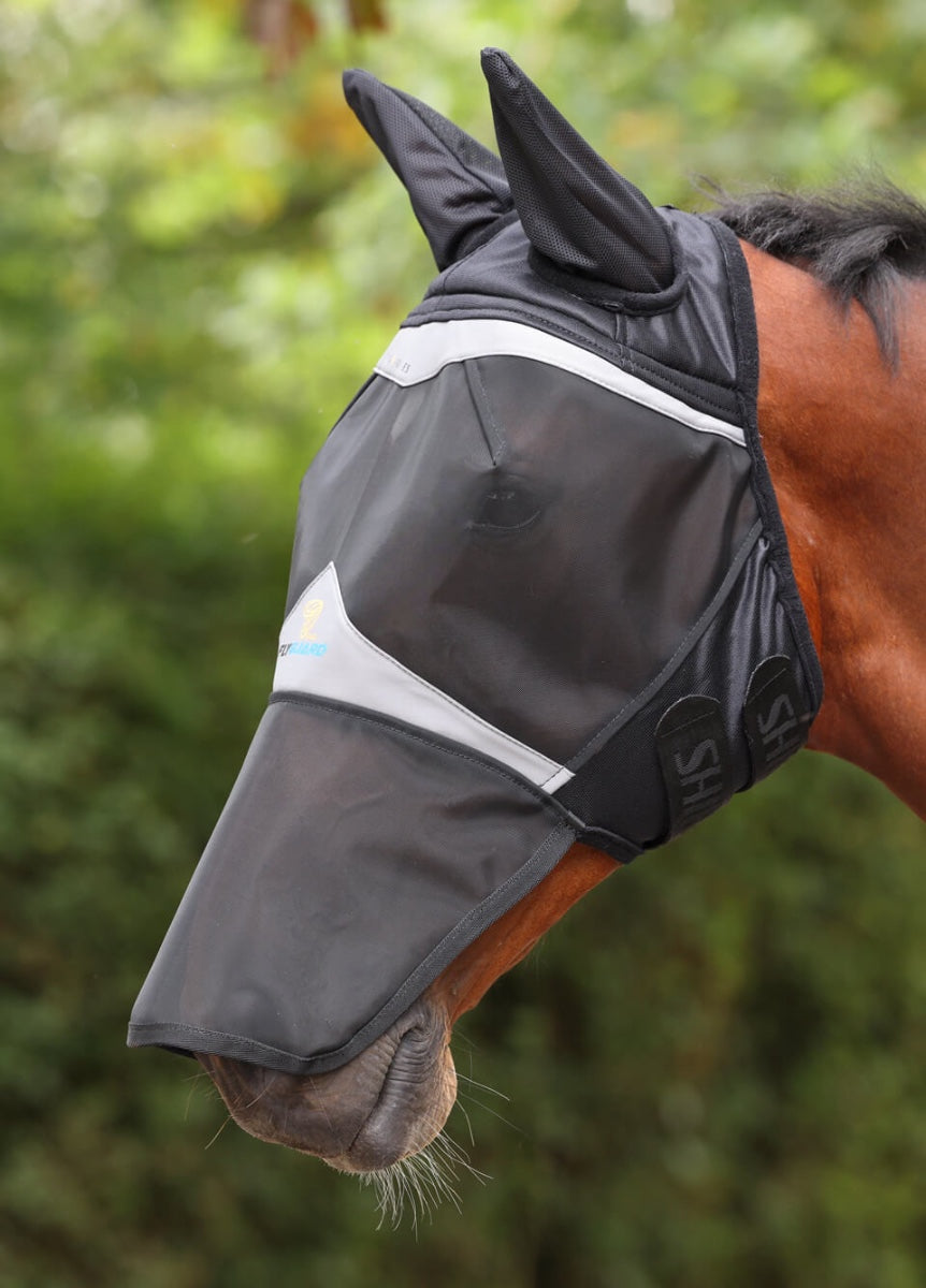 Shires FlyGuard Pro Fine Mesh Fly Mask with Ears & Square Nose - Jet