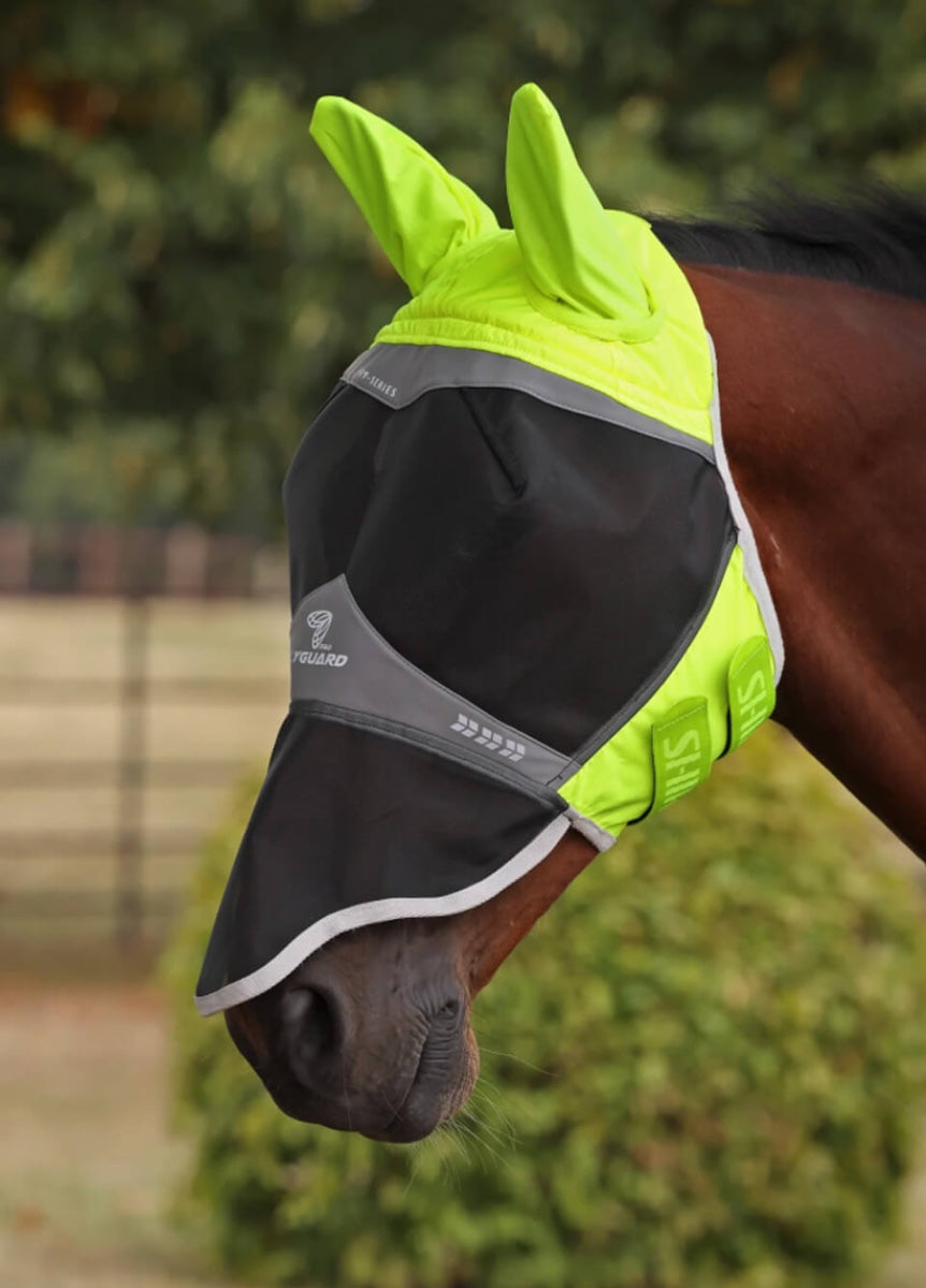 Shires FlyGuard Pro Hi-Viz Fine Mesh Fly Mask with Ears & Nose - Yellow