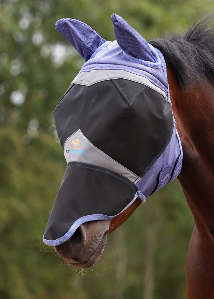 Shires FlyGuard Pro Fine Mesh Fly Mask with Ears & Nose - Sky