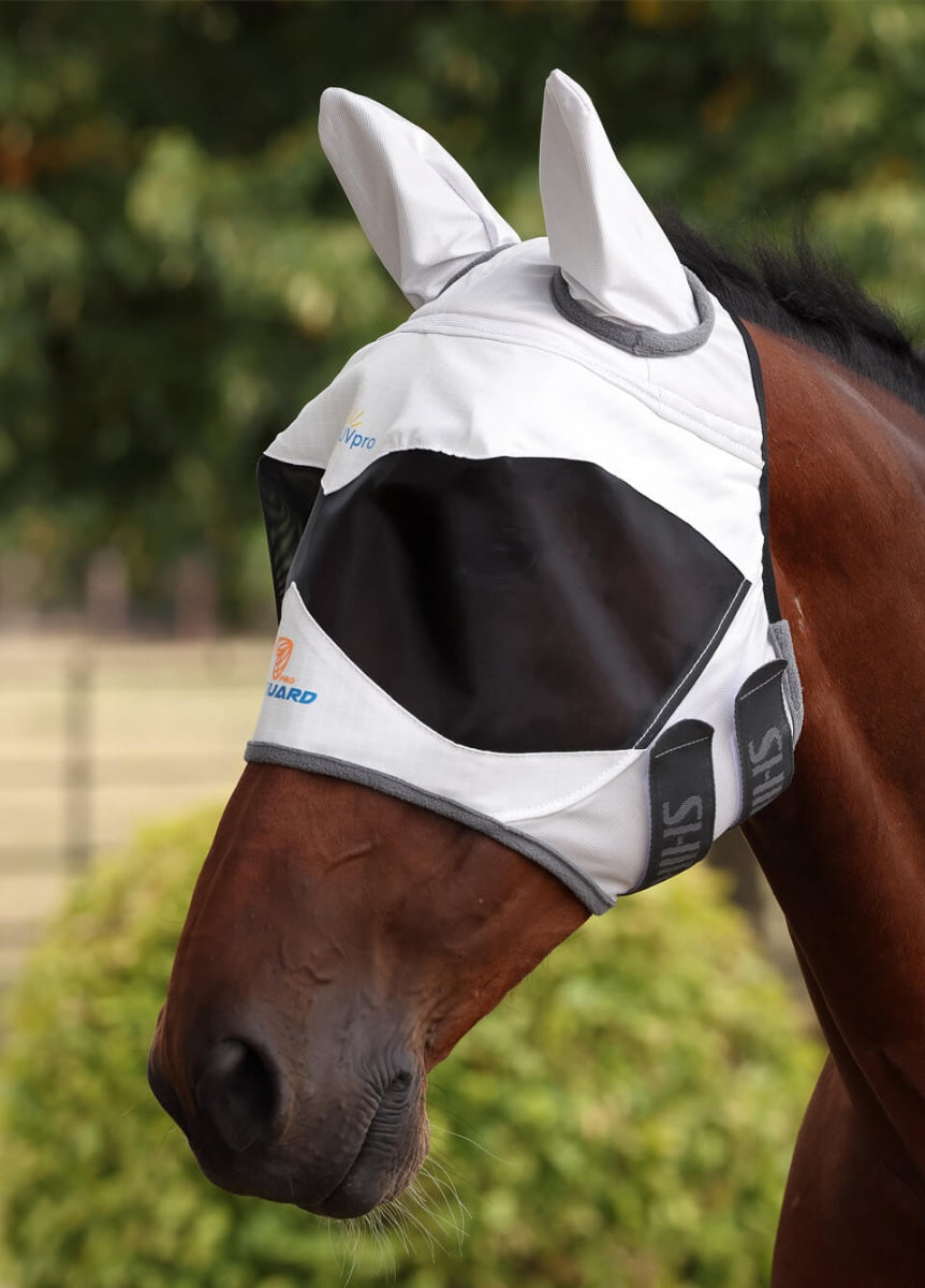 Shires FlyGuard Pro Sun Shade Fly Mask with Ears - White