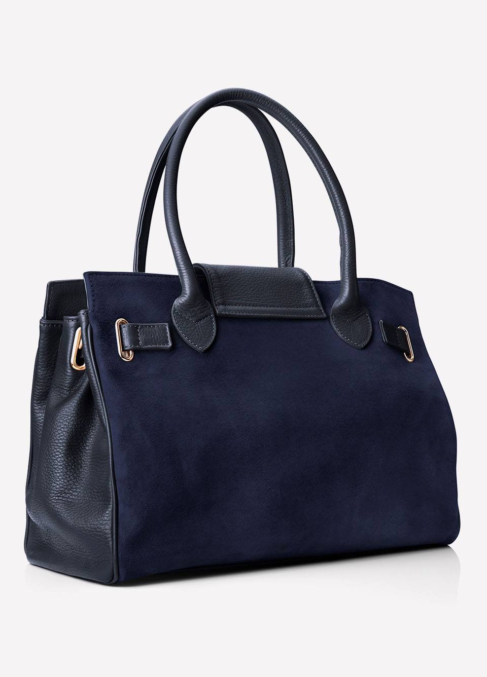Fairfax & Favor Windsor Leather and Suede Handbag - Navy Blue