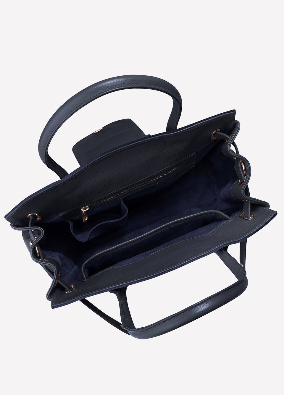 Fairfax & Favor Windsor Leather and Suede Handbag - Navy Blue