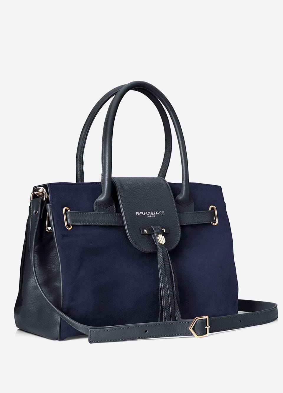 Fairfax & Favor Windsor Leather and Suede Handbag - Navy Blue