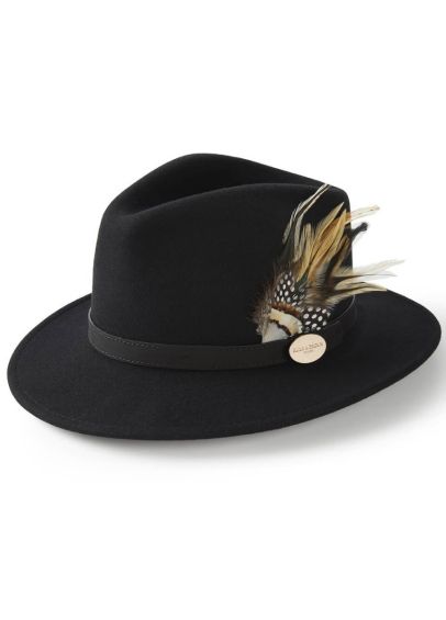 Hicks & Brown Suffolk Fedora in Black (Guinea and Pheasant Feather)