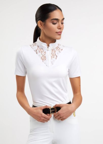 Holland Cooper Equestrian Lace Short Sleeve Base Layer - Ice White
