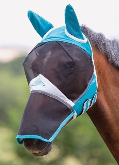 Shires Fine Mesh Fly Mask With Ears & Nose - Teal