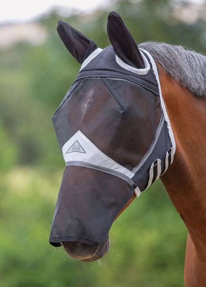 Shires Fine Mesh Fly Mask With Ears & Nose - Black