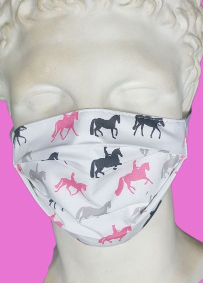 Spartan Cotton Face Cover - Pleated - Pink Horses 