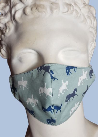Spartan Cotton Face Cover - Sculpted - Blue Horses 